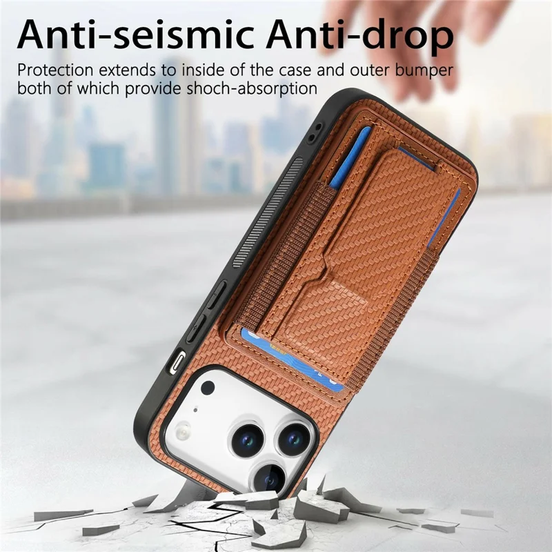 For iPhone 18 Pro Max / 17 Pro Max Case with Card Holder Kickstand Fiber Pattern Leather Back Cover - Blue