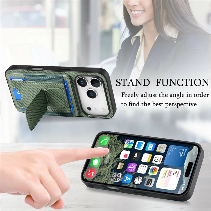 For iPhone 18 Pro Max / 17 Pro Max Case with Card Holder Kickstand Fiber Pattern Leather Back Cover - Blue