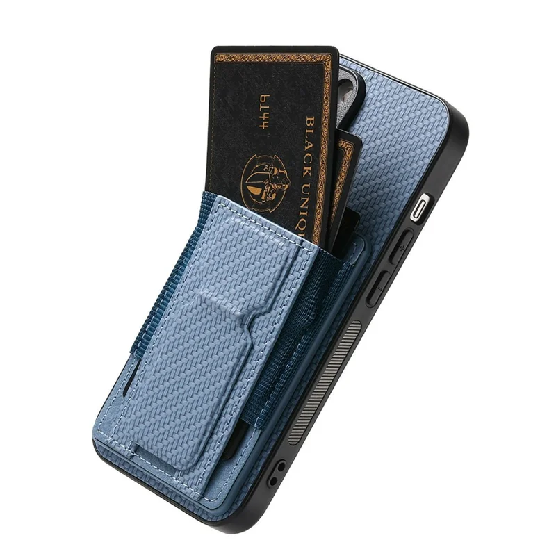 For iPhone 18 Pro Case with Card Holder Kickstand Fiber Pattern Leather Back Cover - Blue