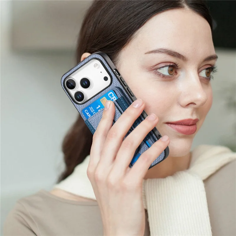 For iPhone 18 Pro Max / 17 Pro Max Case with AirTag Holder Detachable Card Slot Leather + TPU + PC Phone Cover - Blue
