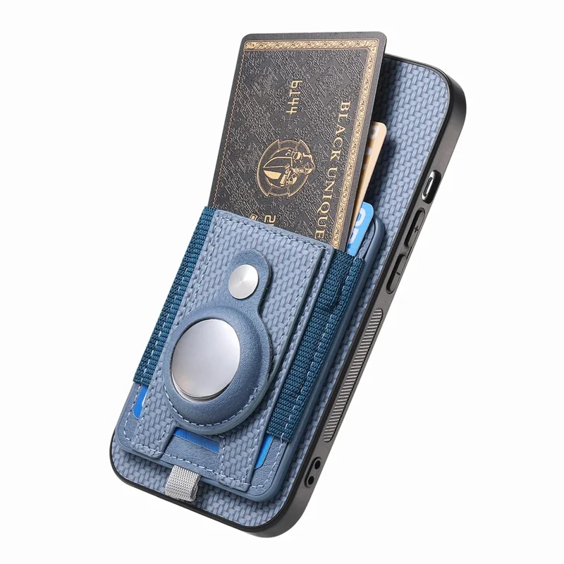 For iPhone 18 Pro Max / 17 Pro Max Case with AirTag Holder Detachable Card Slot Leather + TPU + PC Phone Cover - Blue