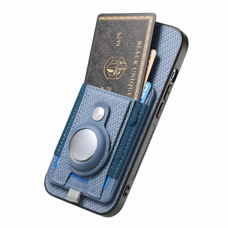 For iPhone 18 Pro Case with AirTag Holder Detachable Card Slot Leather + TPU + PC Phone Cover - Blue