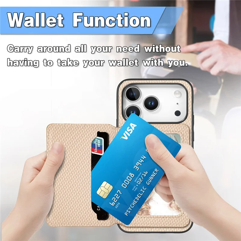 For iPhone 18 Pro Max / 17 Pro Max Case RFID Blocking Carbon Fiber Leather Phone Back Cover with Card Holder - Blue