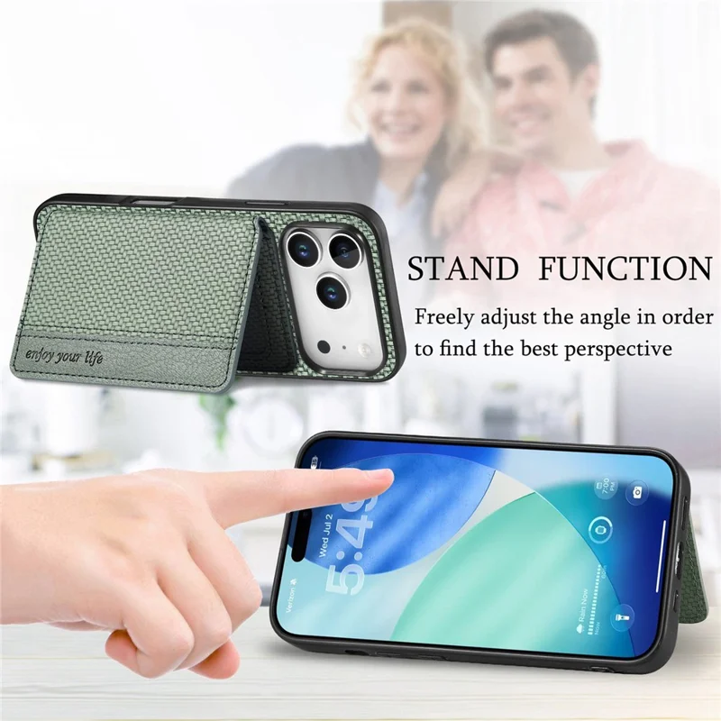 For iPhone 18 Pro Max / 17 Pro Max Case RFID Blocking Carbon Fiber Leather Phone Back Cover with Card Holder - Blue
