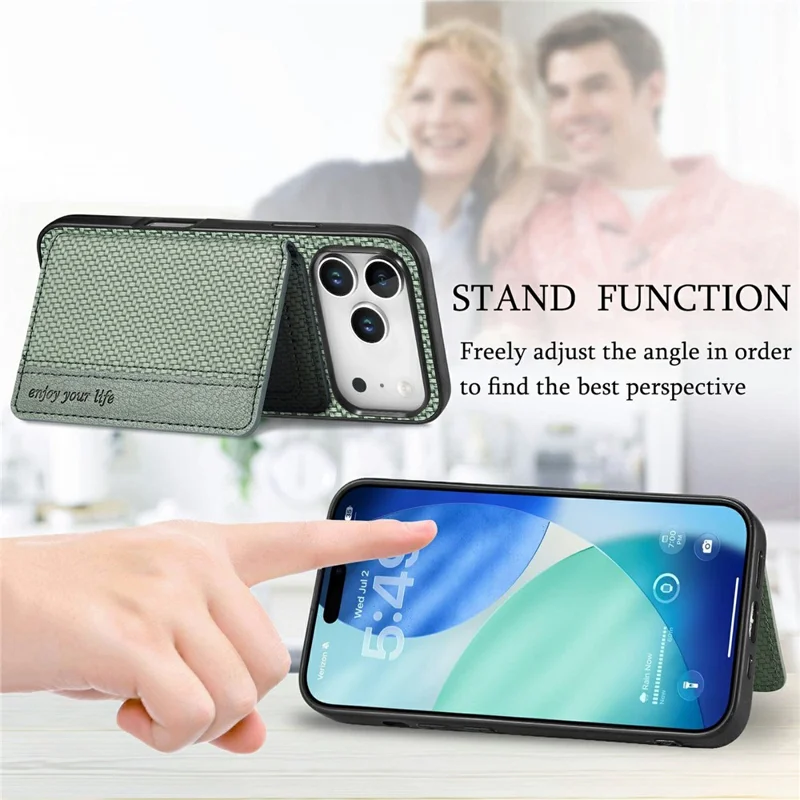 For iPhone 18 Pro / 17 Pro Case RFID Blocking Carbon Fiber Leather Phone Back Cover with Card Holder - Blue