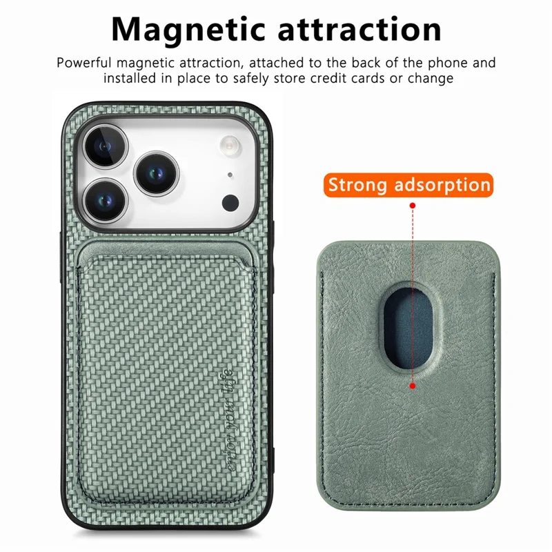 For iPhone 18 Pro Max / 17 Pro Max Magnetic Case Detachable Card Holder Phone Back Cover - Green