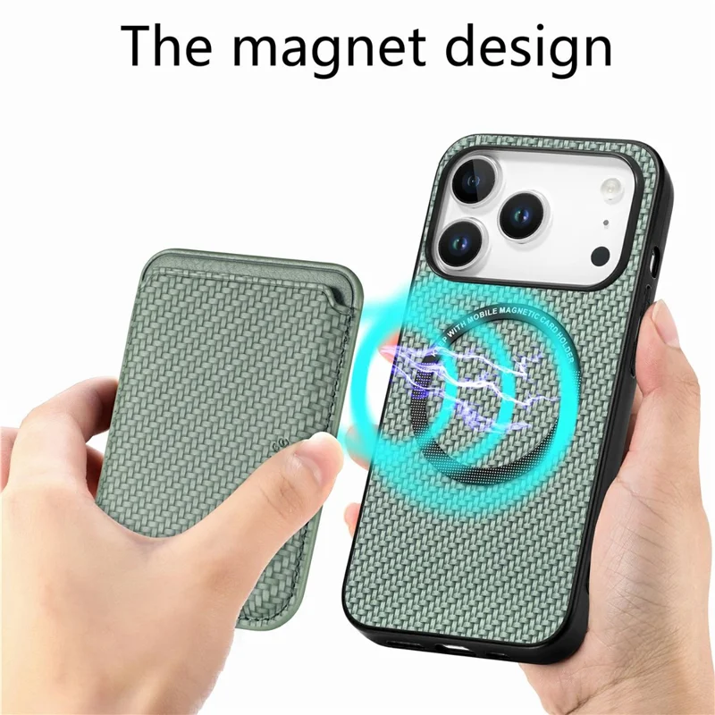 For iPhone 18 Pro Magnetic Case Detachable Card Holder Phone Back Cover - Green