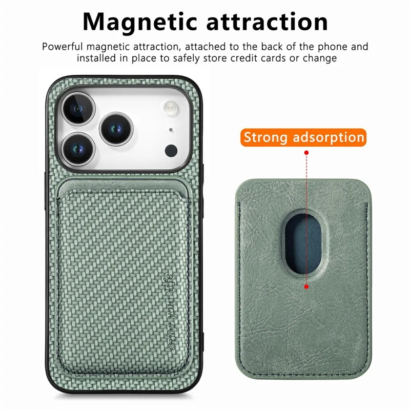 For iPhone 18 Pro Magnetic Case Detachable Card Holder Phone Back Cover - Green