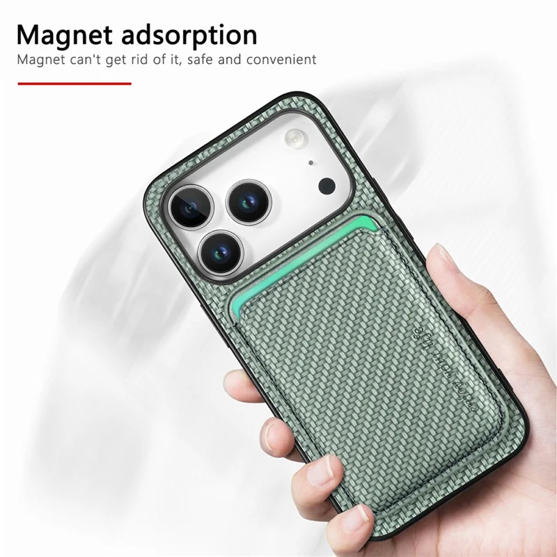 For iPhone 18 Pro Magnetic Case Detachable Card Holder Phone Back Cover - Green