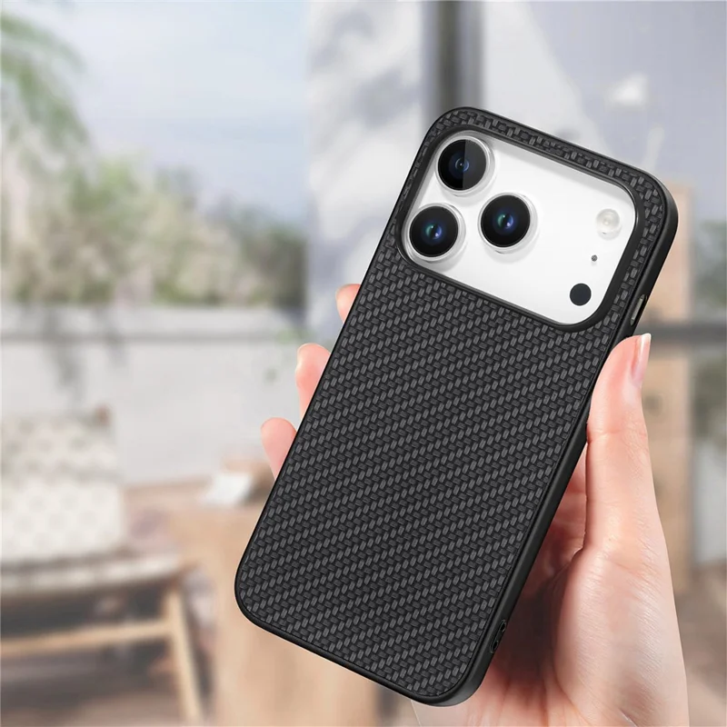 For iPhone 18 Pro Max Case Carbon Fiber Texture PU Leather + PC + TPU Phone Cover - Sort