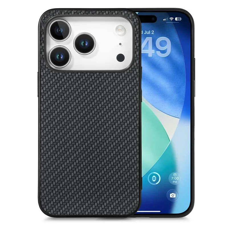 For iPhone 18 Pro Case Carbon Fiber Texture PU Leather + PC + TPU Phone Cover - Black