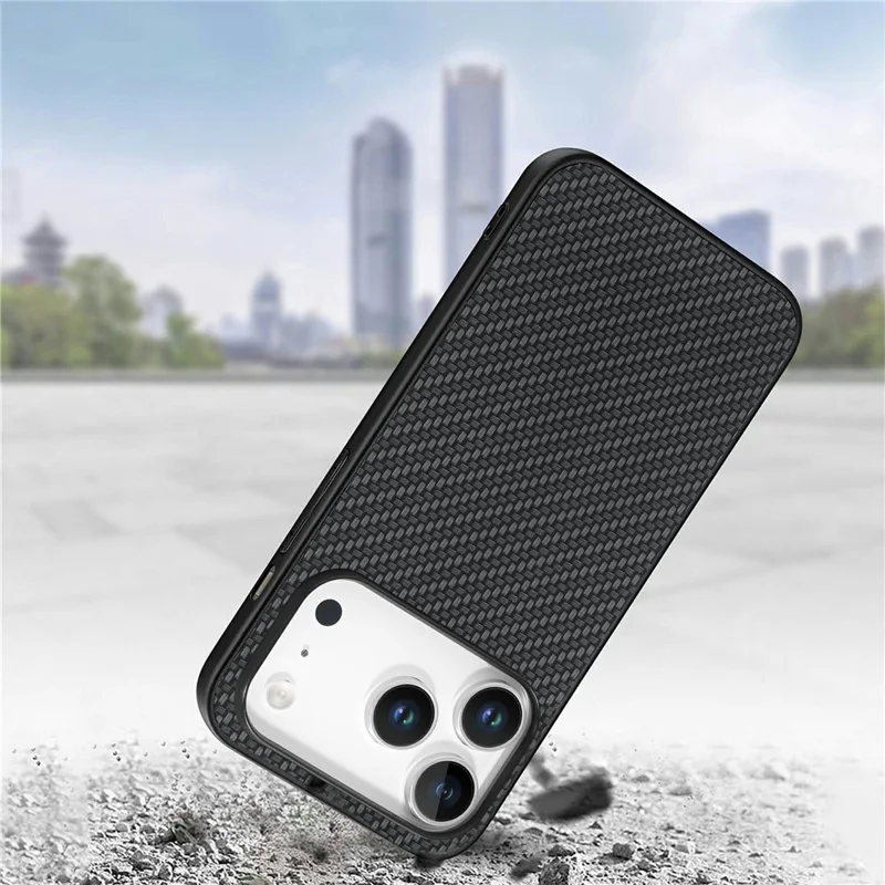 For iPhone 18 Pro Case Carbon Fiber Texture PU Leather + PC + TPU Phone Cover - Black