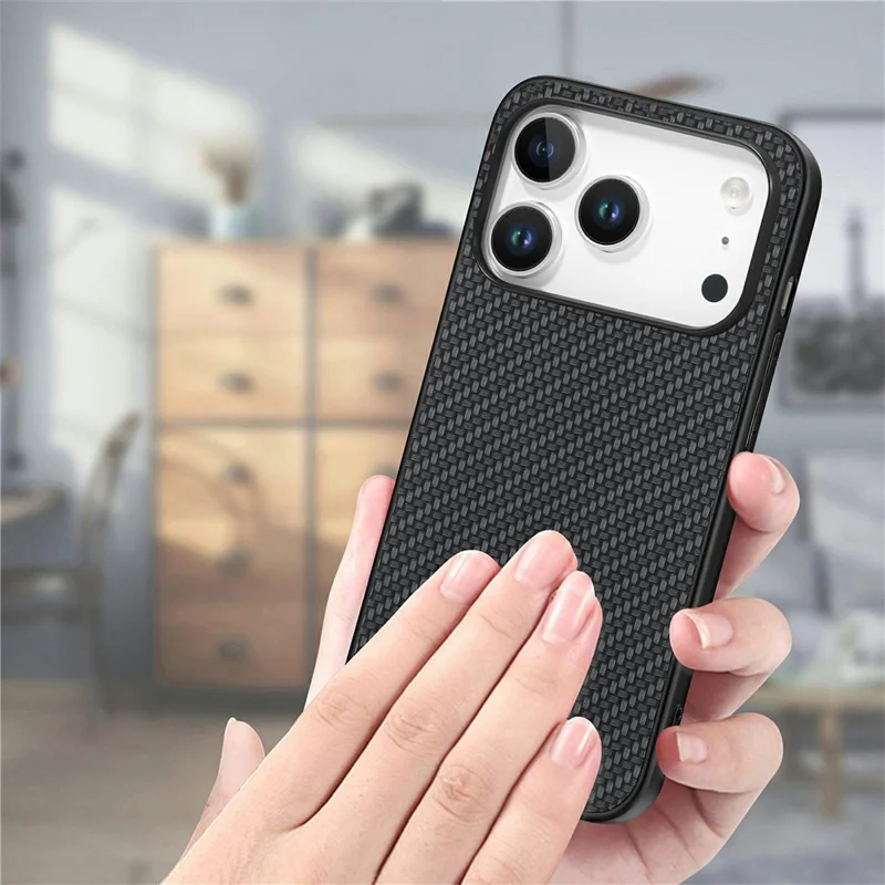For iPhone 18 Pro Case Carbon Fiber Texture PU Leather + PC + TPU Phone Cover - Black