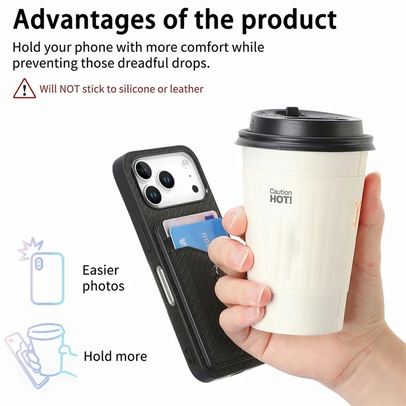 For iPhone 18 Pro Max Case PU Leather Coated PC+TPU Phone Cover with Ring Holder Card Slots - Black