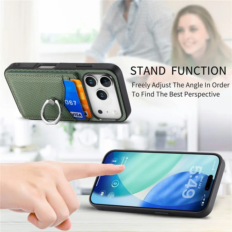 For iPhone 18 Pro Max Case PU Leather Coated PC+TPU Phone Cover with Ring Holder Card Slots - Black