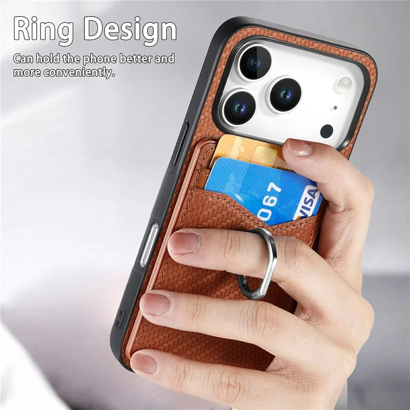 For iPhone 18 Pro Max Case PU Leather Coated PC+TPU Phone Cover with Ring Holder Card Slots - Black
