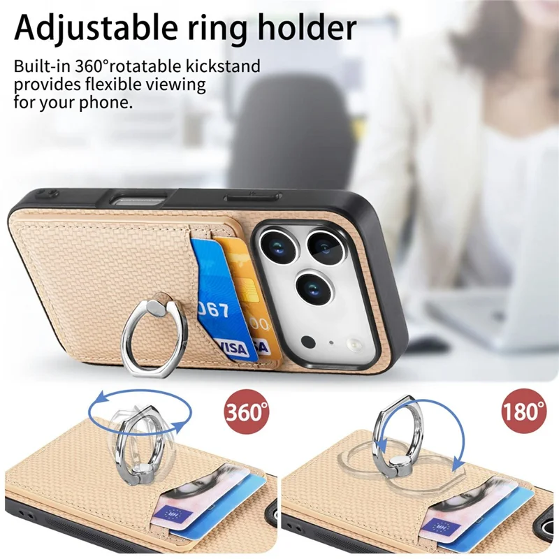 For iPhone 18 Pro Max Case PU Leather Coated PC+TPU Phone Cover with Ring Holder Card Slots - Black
