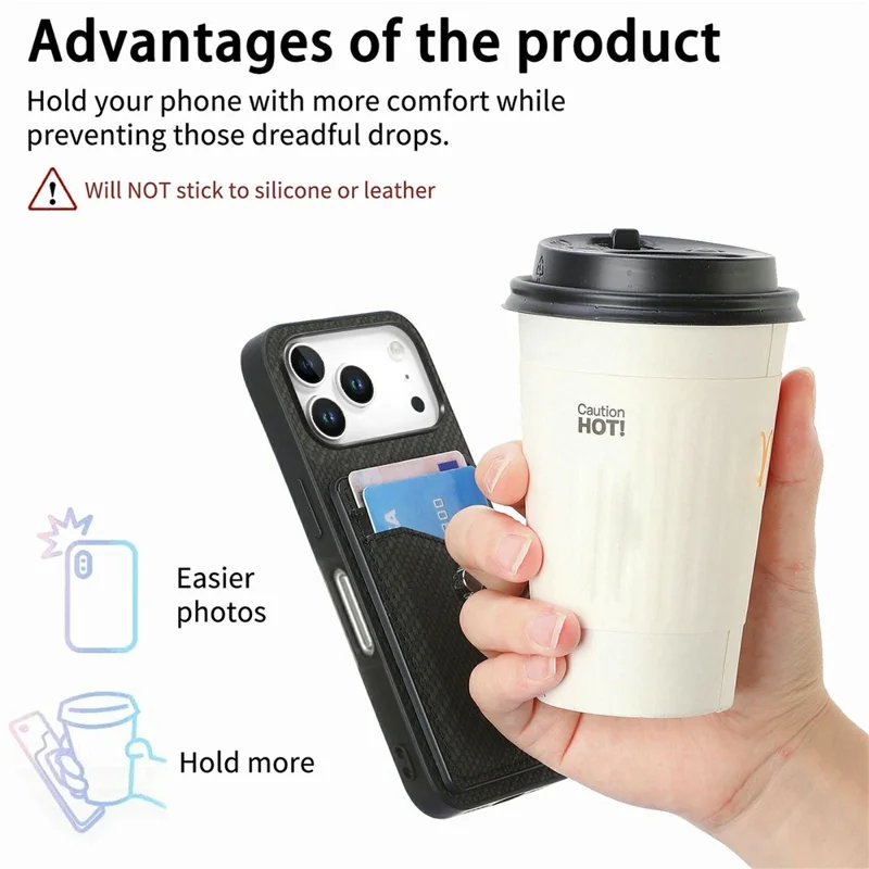 For iPhone 18 Pro Case PU Leather Coated PC+TPU Phone Cover with Ring Holder Card Slots - Black