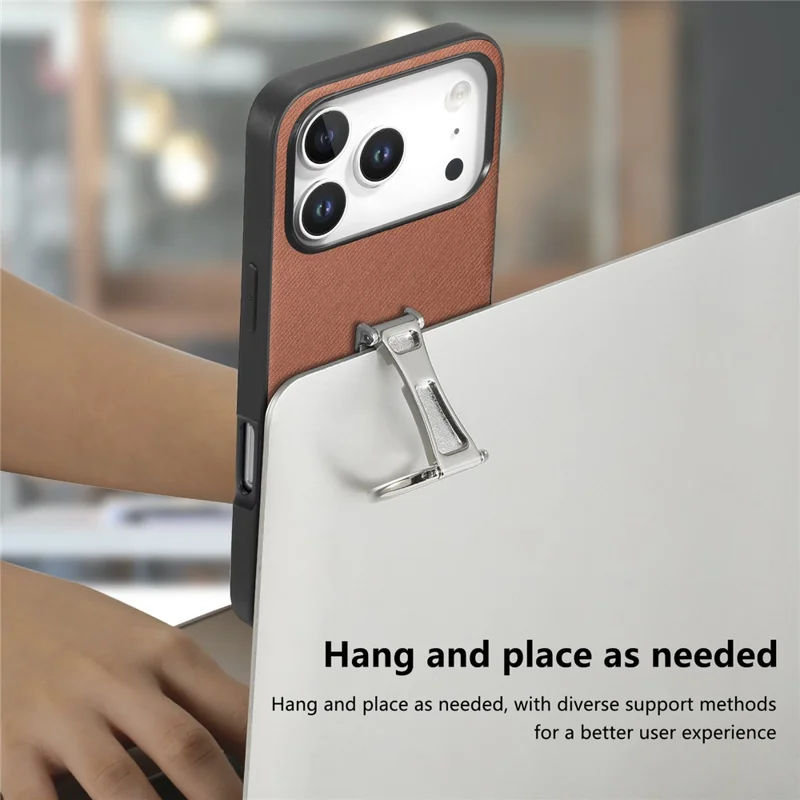 CASENEO BW-12 for iPhone 18 Pro Max / 17 Pro Max Case Folding Kickstand Twill Texture Leather Back Cover - Brown