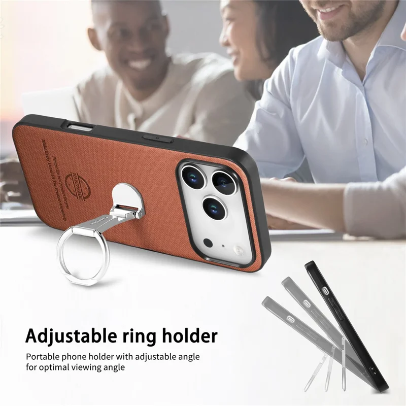 CASENEO BW-12 for iPhone 18 Pro Max / 17 Pro Max Case Folding Kickstand Twill Texture Leather Back Cover - Brown