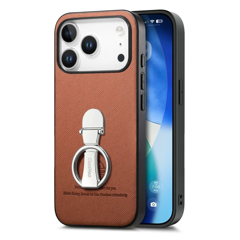 CASENEO BW-12 for iPhone 18 Pro Max / 17 Pro Max Case Folding Kickstand Twill Texture Leather Back Cover - Brown