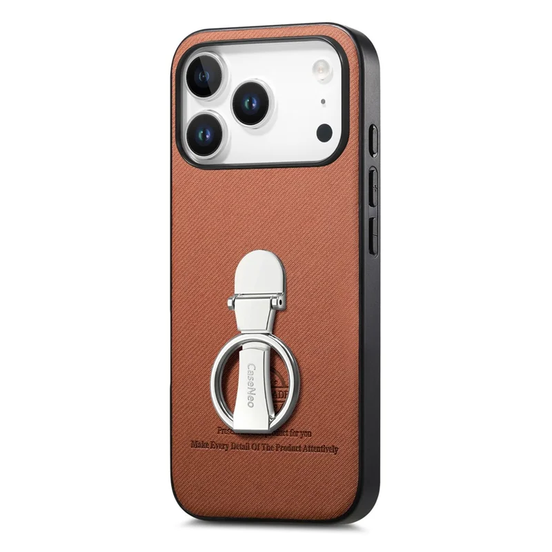 CASENEO BW-12 for iPhone 18 Pro Max / 17 Pro Max Case Folding Kickstand Twill Texture Leather Back Cover - Brown