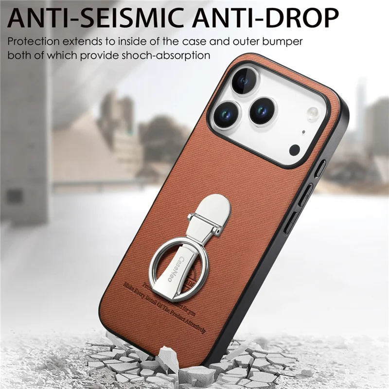 CASENEO BW-12 for iPhone 18 Pro Max / 17 Pro Max Case Folding Kickstand Twill Texture Leather Back Cover - Brown