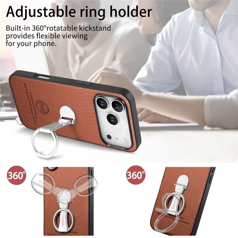 CASENEO BW-12 for iPhone 18 Pro Max / 17 Pro Max Case Folding Kickstand Twill Texture Leather Back Cover - Brown