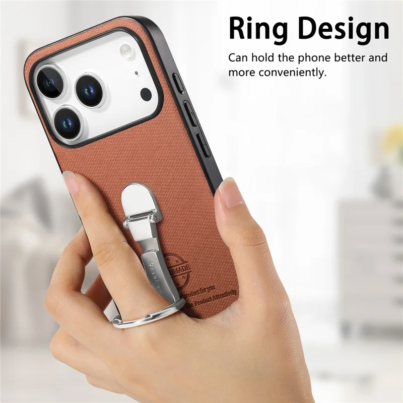 CASENEO BW-12 for iPhone 18 Pro Max / 17 Pro Max Case Folding Kickstand Twill Texture Leather Back Cover - Brown