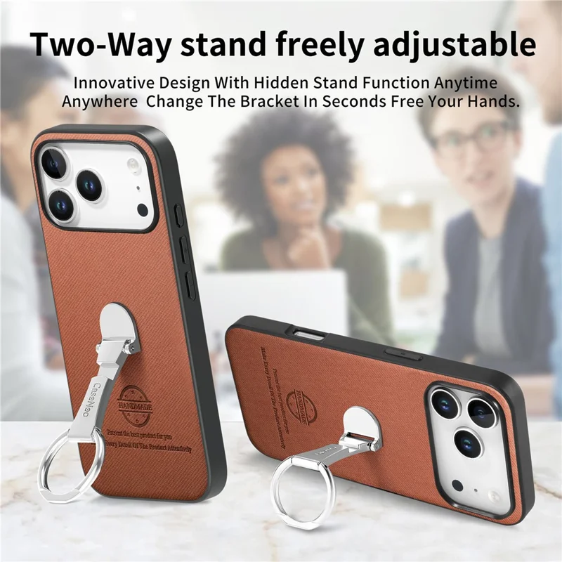 CASENEO BW-12 for iPhone 18 Pro Max / 17 Pro Max Case Folding Kickstand Twill Texture Leather Back Cover - Brown