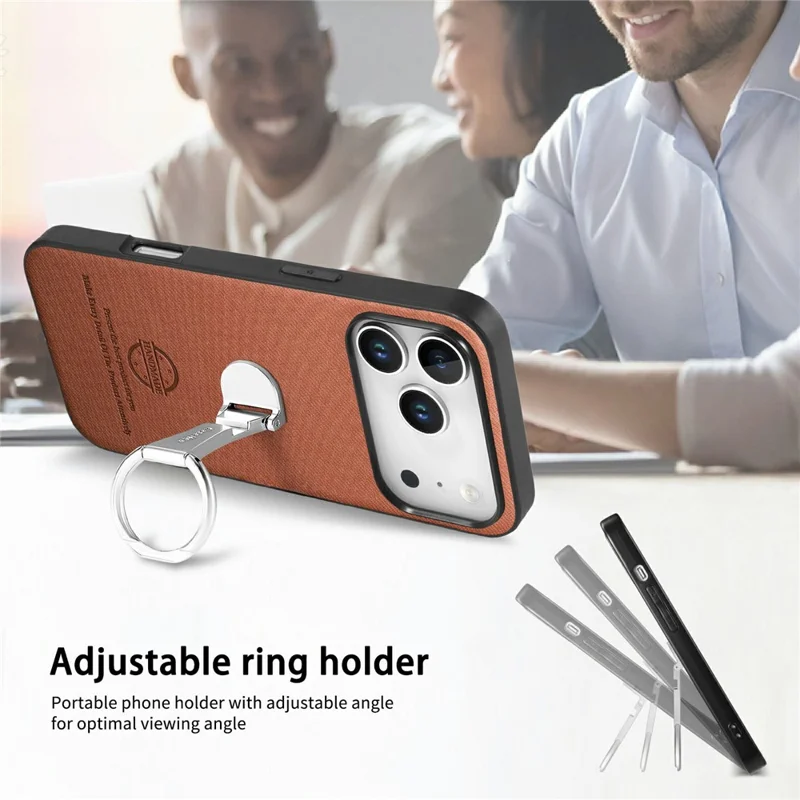 CASENEO BW-12 für iPhone 18 Pro Hülle mit Klappständer, Gewebestruktur, Lederrückseite - Braun