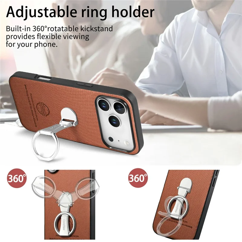 CASENEO BW-12 für iPhone 18 Pro Hülle mit Klappständer, Gewebestruktur, Lederrückseite - Braun