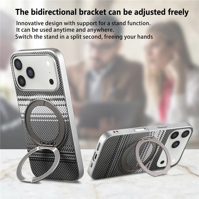 For iPhone 18 Pro Case Magnetic Kickstand PU Leather + PC + TPU Gradient Phone Cover - Black