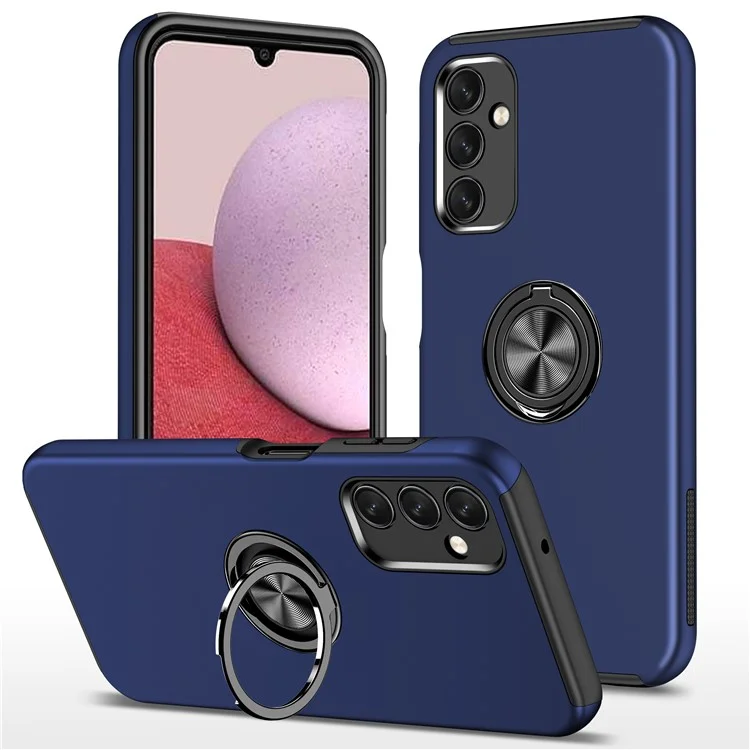 Pour Samsung Galaxy A14 5G / A14 4G Rotation Ring Kickstand Case Hard PC+Soft TPU Dual Layer Protection Phone Cover - Bleu