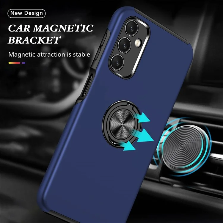 Pour Samsung Galaxy A14 5G / A14 4G Rotation Ring Kickstand Case Hard PC+Soft TPU Dual Layer Protection Phone Cover - Bleu