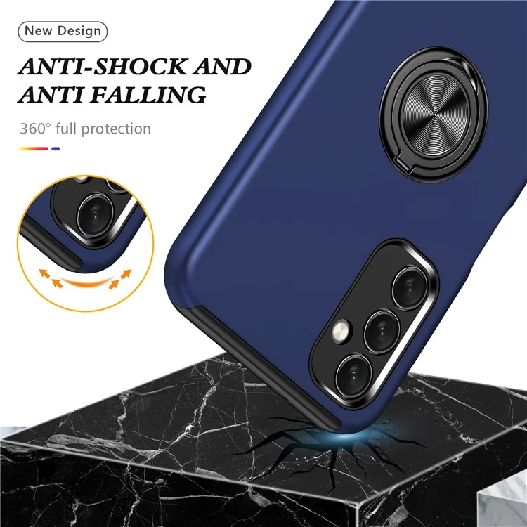 Pour Samsung Galaxy A14 5G / A14 4G Rotation Ring Kickstand Case Hard PC+Soft TPU Dual Layer Protection Phone Cover - Bleu
