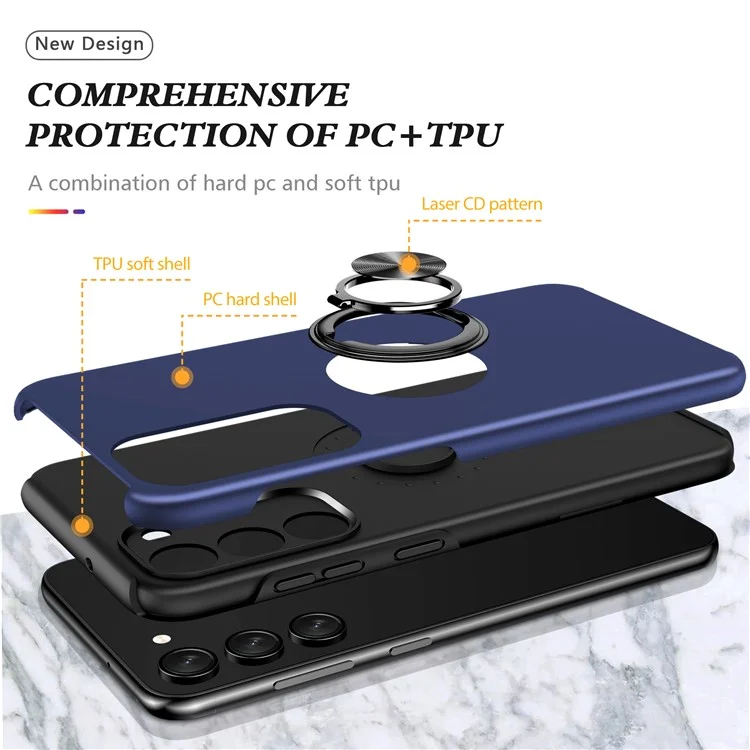Pour Samsung Galaxy A14 5G / A14 4G Rotation Ring Kickstand Case Hard PC+Soft TPU Dual Layer Protection Phone Cover - Bleu