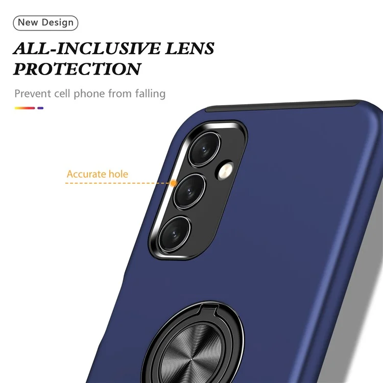 Pour Samsung Galaxy A14 5G / A14 4G Rotation Ring Kickstand Case Hard PC+Soft TPU Dual Layer Protection Phone Cover - Bleu