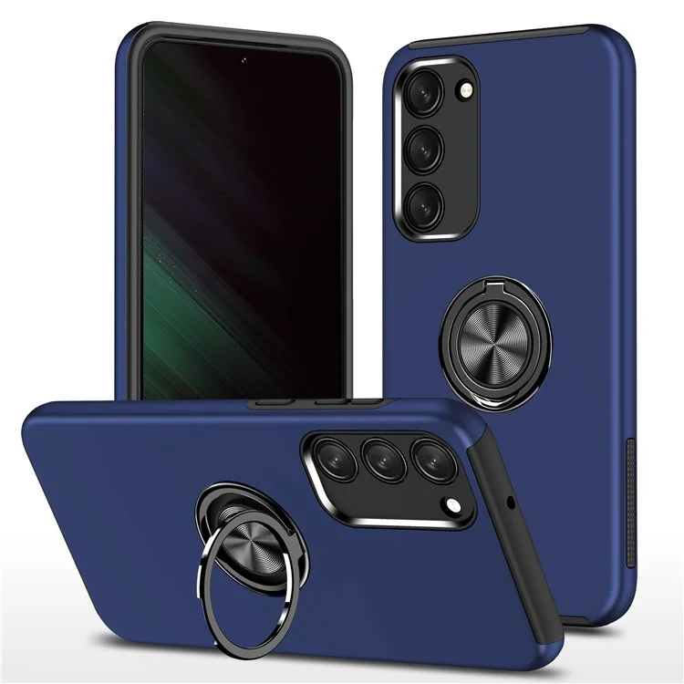 Pour Samsung Galaxy S23 Rotation Ring Kickstand Shockproof Case Hard PC+Soft TPU Dual Layer Protection Phone Cover - Bleu