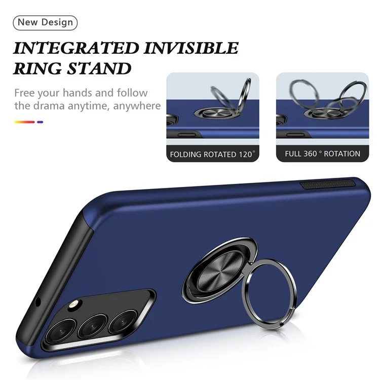 Pour Samsung Galaxy S23 Rotation Ring Kickstand Shockproof Case Hard PC+Soft TPU Dual Layer Protection Phone Cover - Bleu