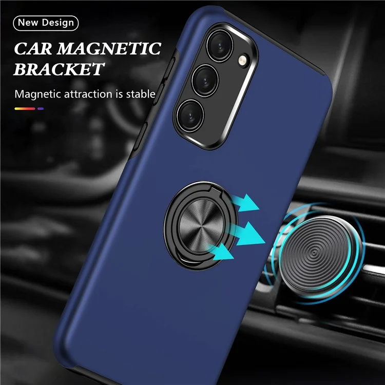 Pour Samsung Galaxy S23 Rotation Ring Kickstand Shockproof Case Hard PC+Soft TPU Dual Layer Protection Phone Cover - Bleu