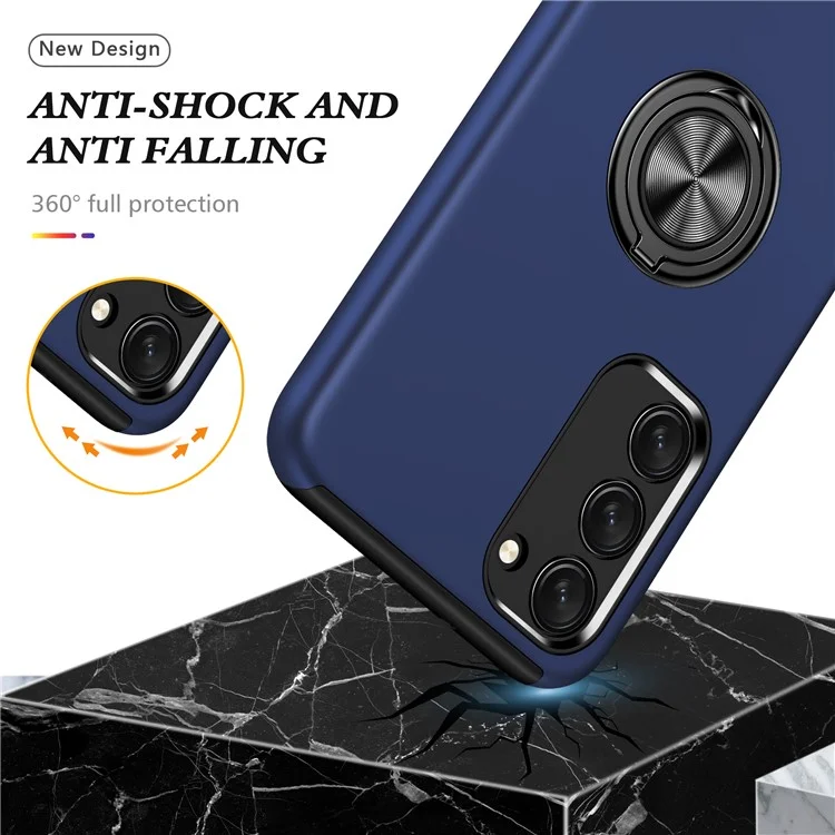Pour Samsung Galaxy S23 Rotation Ring Kickstand Shockproof Case Hard PC+Soft TPU Dual Layer Protection Phone Cover - Bleu