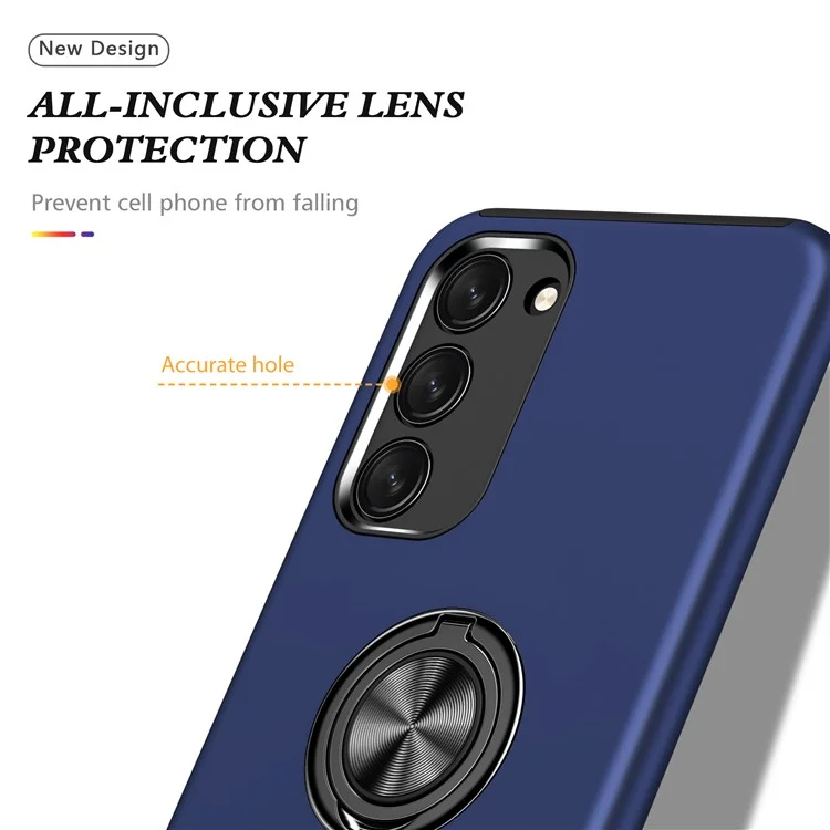 Pour Samsung Galaxy S23 Rotation Ring Kickstand Shockproof Case Hard PC+Soft TPU Dual Layer Protection Phone Cover - Bleu