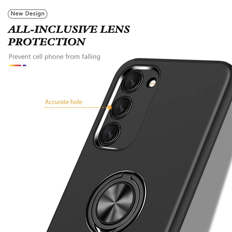 For Samsung Galaxy S23 Rotation Ring Kickstand Shockproof Case Hard PC+Soft TPU Dual Layer Protection Phone Cover - Black
