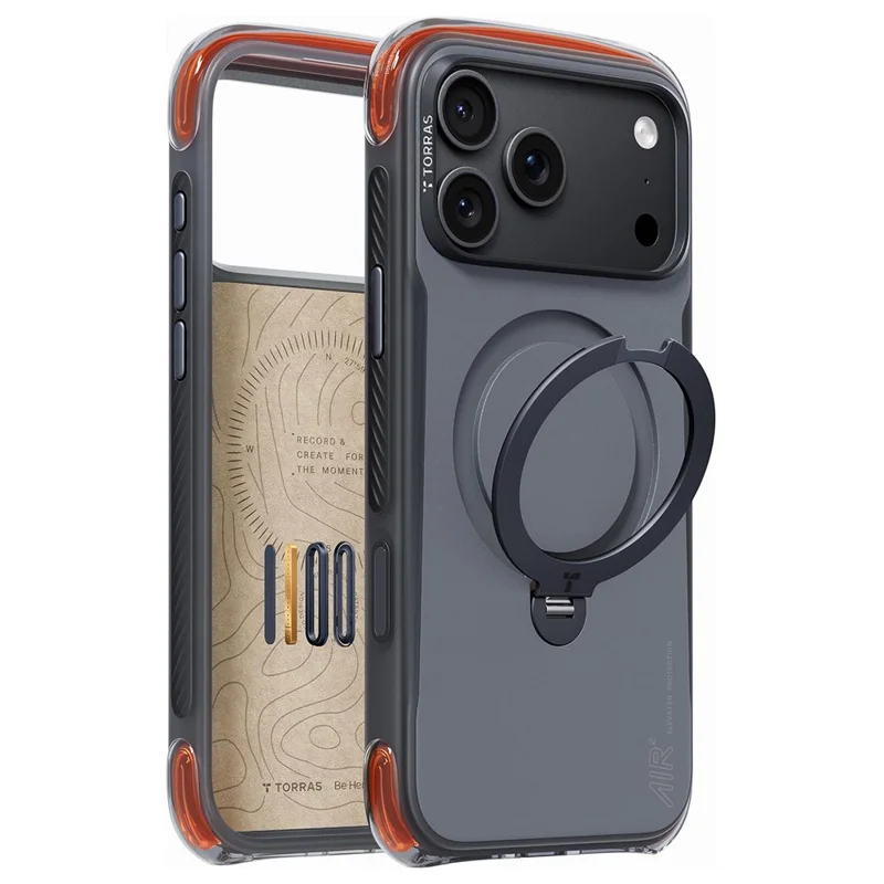 TORRAS Ostand Q3 Air Pro Series for iPhone 18 Pro Max / 17 Pro Max Magnetic Case Rotating Kickstand Shockproof PC + TPU Phone Cover - Black - 1