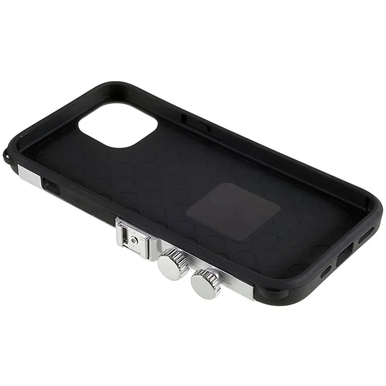 For iPhone 14 3D Retro Camera Design Phone Case PU Leather + TPU + PC Anti-Scratch Cover with Detachable Lanyard - Black