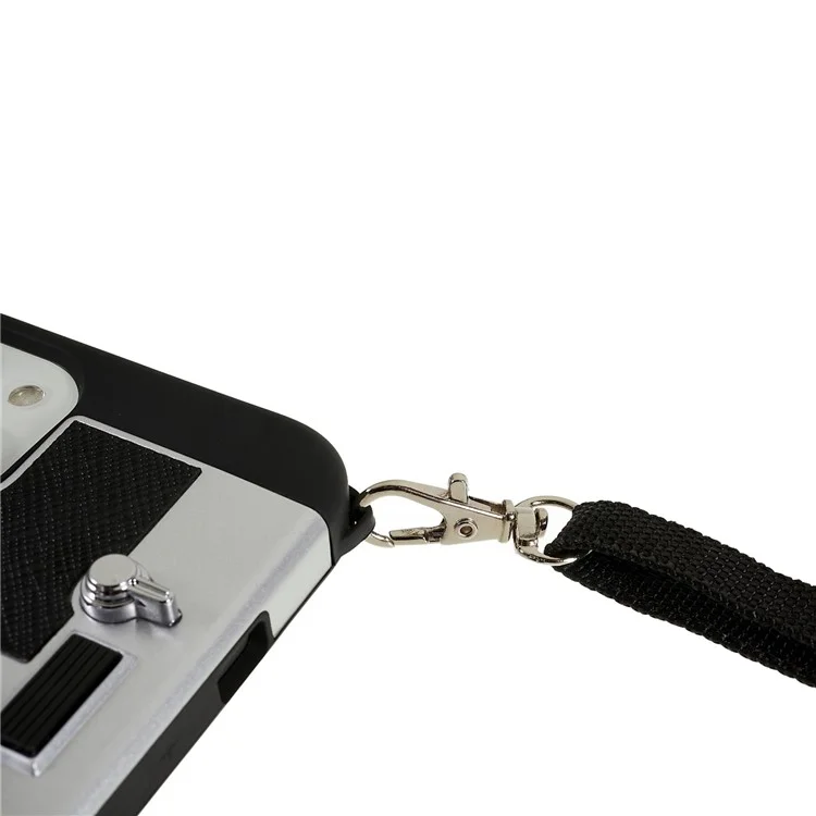 For iPhone 14 3D Retro Camera Design Phone Case PU Leather + TPU + PC Anti-Scratch Cover with Detachable Lanyard - Black