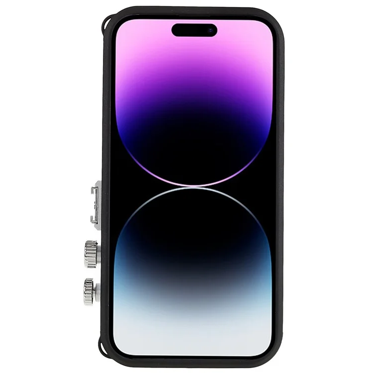 Für iPhone 14 Pro Vintage Style Classic Kamera Handyhülle PU-Leder + TPU + PC Fallschutz mit Lanyard - Schwarz