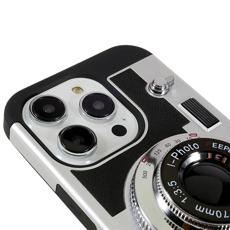 Für iPhone 14 Pro Vintage Style Classic Kamera Handyhülle PU-Leder + TPU + PC Fallschutz mit Lanyard - Schwarz