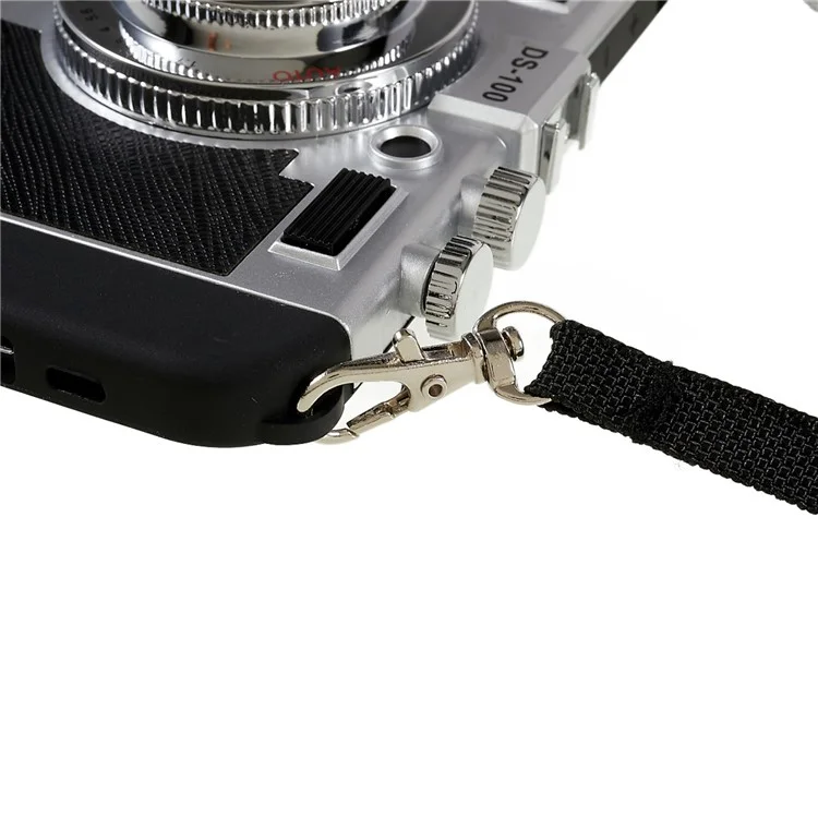 Für iPhone 14 Pro Vintage Style Classic Kamera Handyhülle PU-Leder + TPU + PC Fallschutz mit Lanyard - Schwarz